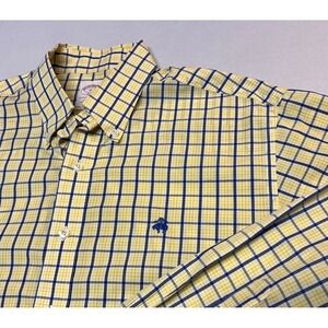 Brooks Brothers Button Down Yellow Blue Plaid Check Men's Medium